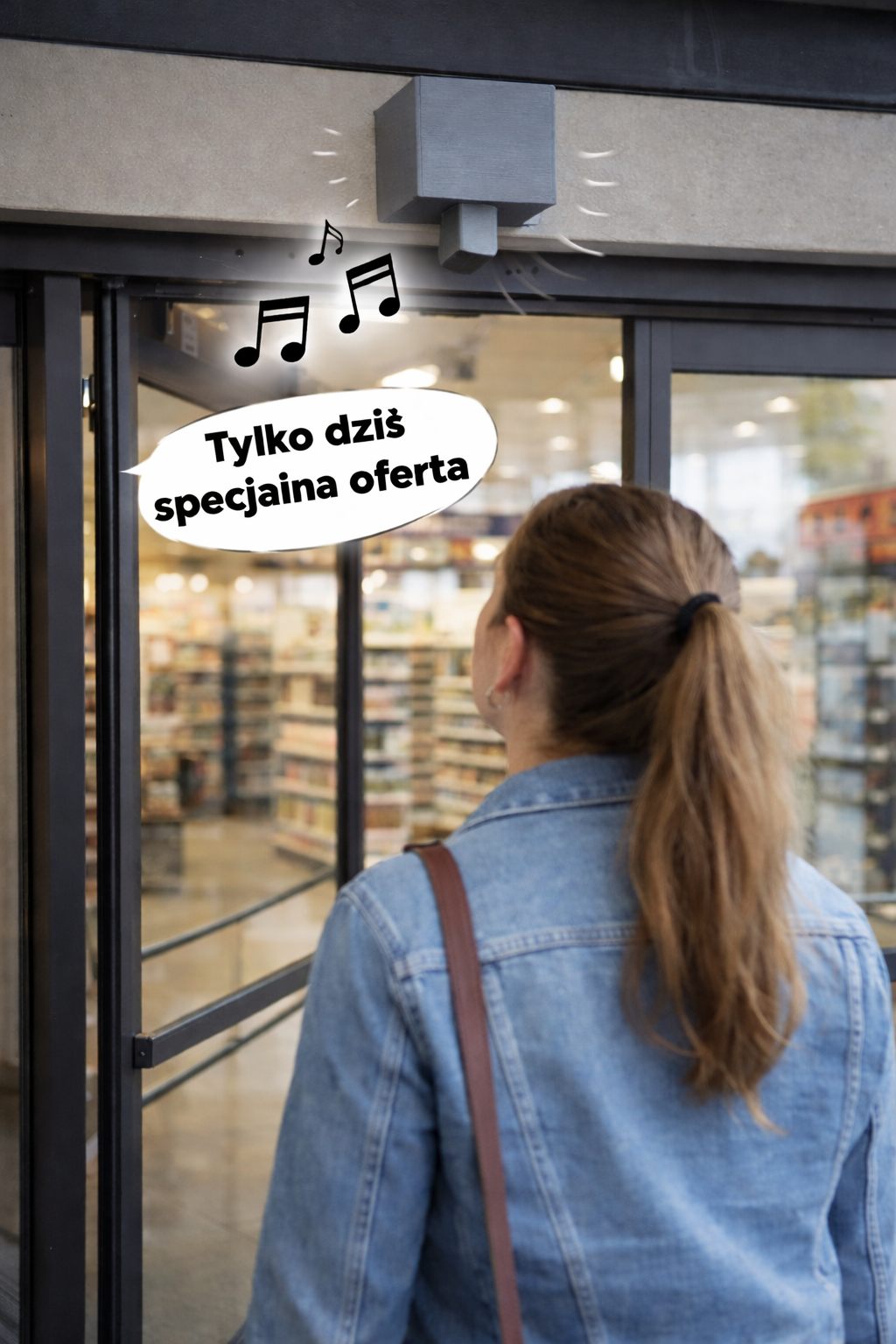 Smart Audio Point nad wejściem do sklepu odtwarza komunikat o ofercie dnia